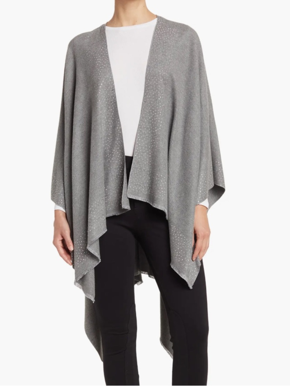 La Fiorentina Silver-Accent Gray Draped Open-Front Poncho